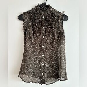 Banana Republic Sheer Spotted Polka Dot Sleeveless Shirt Blouse Women Size XS